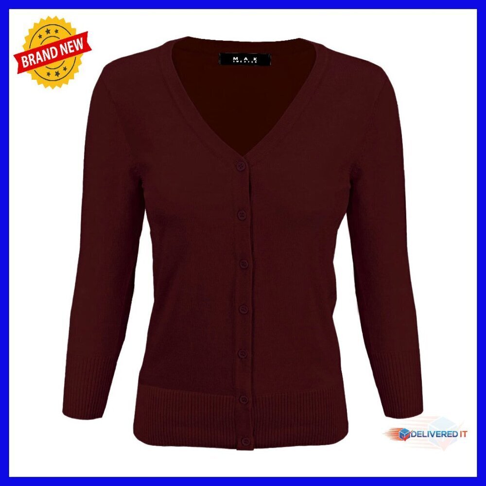 Soft Lightweight Knit Cardigan 3/4 Sleeve V-Neck Button Down